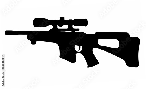 Modern sniper rifle silhouette with telescopic scope a precise long range firearm vector graphic representing military tactical operations and precision aiming isolated on a clean