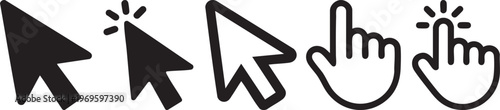 Computer Cursor Icons Set Arrow Pointer Click Hand And Touch Symbols For User Interface Navigation And Interaction