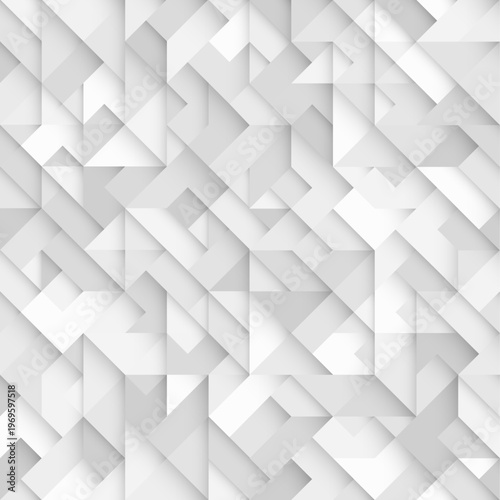 白とグレーで構成された立体的な幾何学パターン背景、重なり合うシンプルな形状が生み出すミニマルで洗練されたテクスチャデザイン