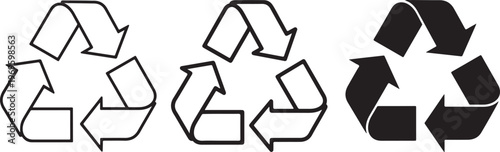 Progressive stages of black and white recycling symbol loop formation sequence