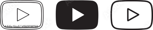 Set of three flat style you tube play button in black white and gray youtube trio flat minimalist