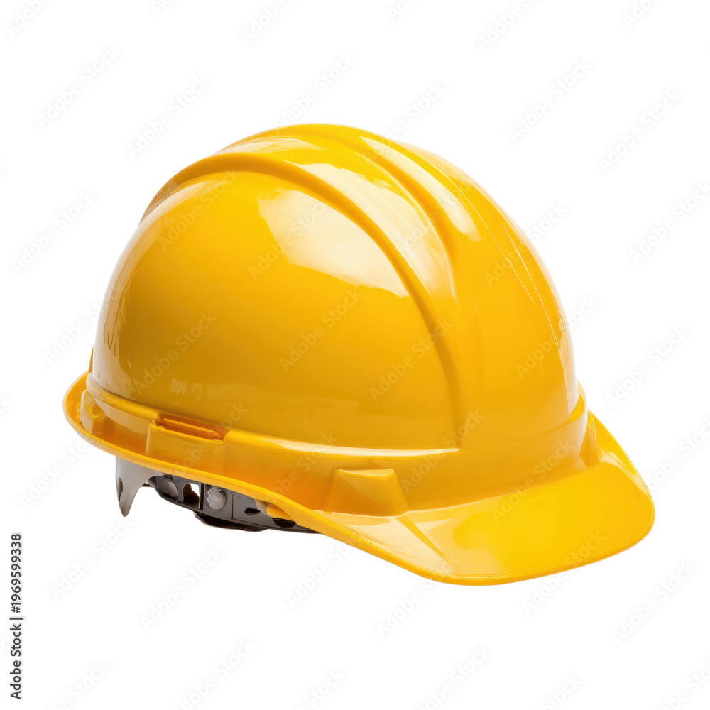 Fototapeta premium A bright yellow hard hat on a black background