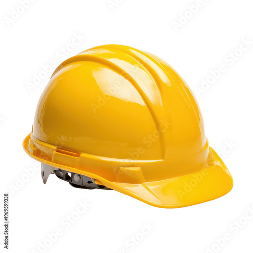 A bright yellow hard hat on a black background