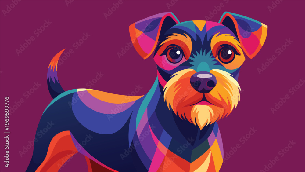 Naklejka premium Colorful dog artwork display at an art exhibition showing modern graphic style during a sunny afternoon in a city gallery