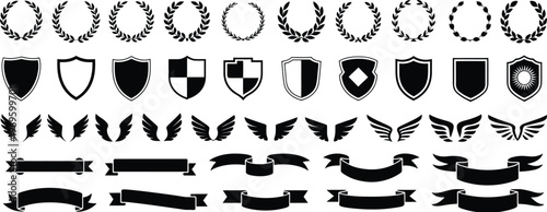 Laurel Wreath, Shield, Wing, Ribbon and Banner Vector Set, Heraldry Elements Collection for Awards, Logos, Badges and Branding Designs, Classic Decorative Emblems Illustration Pack
