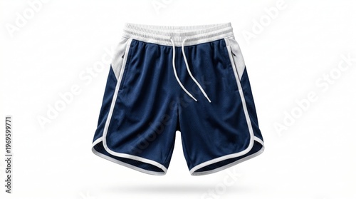 Athletic Shorts With White Trim and Drawstring Isolated on White Background for Sports and Fitness