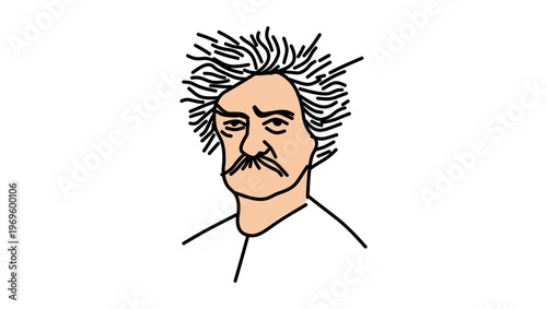 Portrait of Mark Twain, flat vector illustration