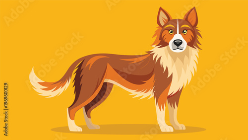 Cartoon dog standing on a bright yellow background during daytime in a playful scene