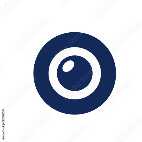 Minimalist eye icon in a dark blue circle on a white background.
