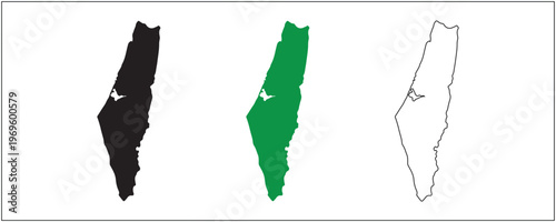 Quadro su tela Gaza Strip Map Silhouette Solid Black Outline and Satellite Style Vector Isolate