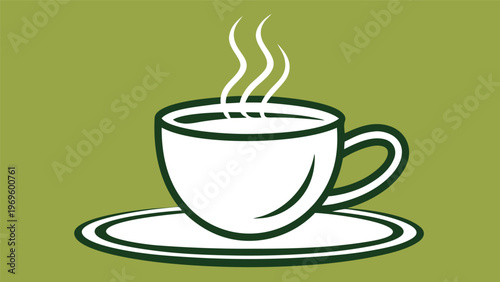 Cup of coffee sits on a plate with steam rising in a simple setting