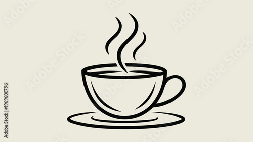 Fresh cup of hot coffee with steam rising above in a simple design on a plain background