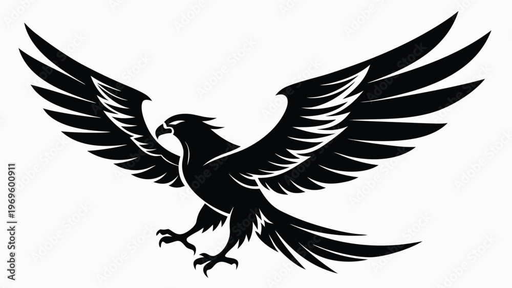 Fototapeta premium Eagle design with wings spread showing details in black and white colors on a plain background