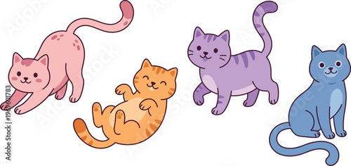Cute Cartoon Cats Collection, Colorful Kitten Characters in Different Poses Vector Set