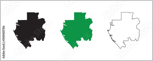 Gabon Map Silhouette Solid Black Outline and Satellite Style Vector Isolated on White Background