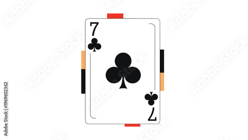Modern and stylized seven of clubs playing card with abstract color bars in orange, black, and red for contemporary gaming themes.