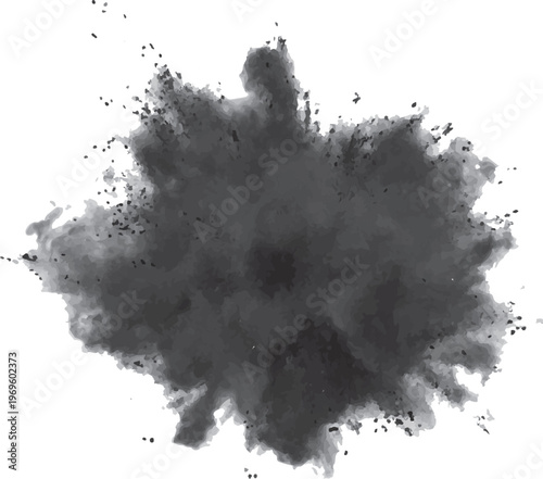 Dark gray watercolor ink splatter with rough edges on white background