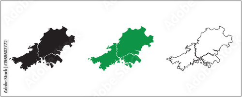 Guernsey Map Silhouette Solid Black Outline and Satellite Style Vector Isolated on White Background