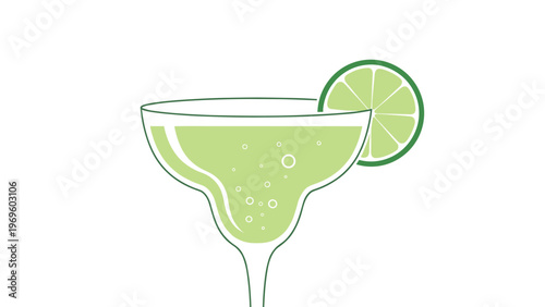 Classy margarita cocktail glass filled with a sparkling lime-green drink and garnished with a fresh lime wheel on the rim.