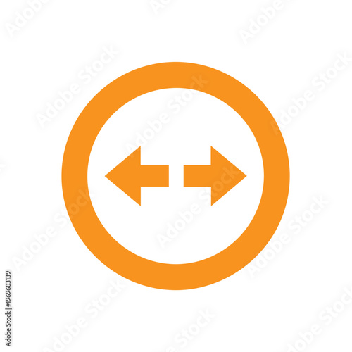 Orange directional arrows within a circle indicate opposing movement and choice.
