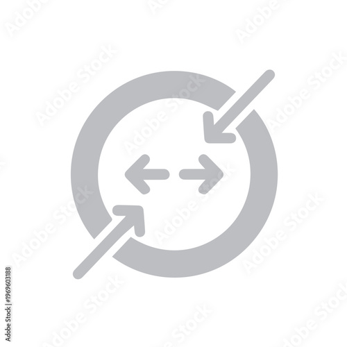 Gray circle with four diagonal lines and opposing arrows symbolizes interaction or a process.