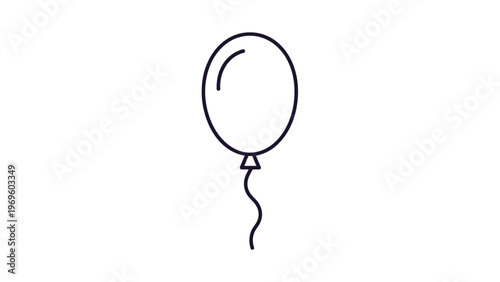 Simple black outline of a single balloon with a string on white background perfect for minimal icon design or children coloring book page.