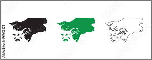 Guinea-Bissau Map Silhouette Solid Black Outline and Satellite Style Vector Isolated on White Background