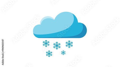 Blue cloud with stylized snowflakes falling down in a flat design style representing winter weather and snowfall for digital forecast icons.