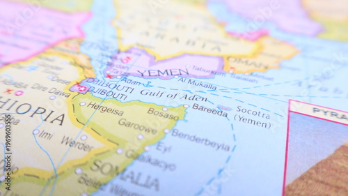 Yemen on World Map, Close Up View