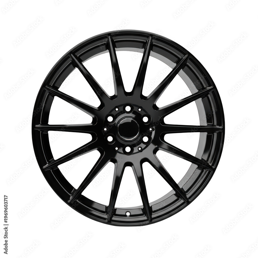 Obraz premium A sleek black wheel with a modern design on transparent background