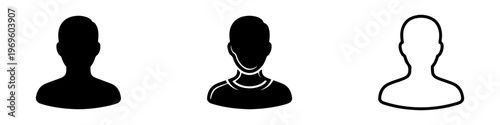 A set of minimalist user profile avatar icons featuring various male silhouettes in solid black and outline styles.