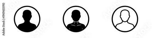 A set of minimalist user profile avatar icons featuring various male silhouettes in solid black and outline styles.