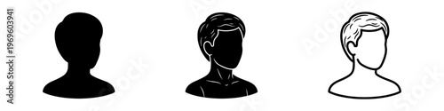 A set of minimalist user profile avatar icons featuring various male silhouettes in solid black and outline styles.