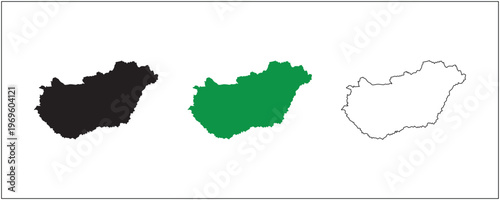 Hungary Map Silhouette Solid Black Outline and Satellite Style Vector Isolated on White Background