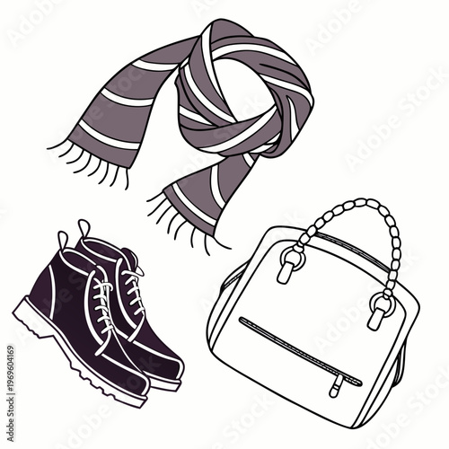 A scarf a pair of shoes and a handbag