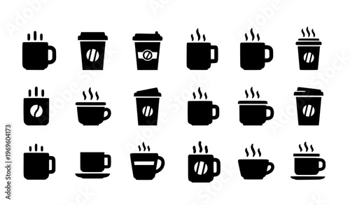 Coffee Cup Silhouette Set Black White Tea Mug Vector