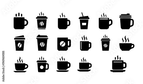Coffee Cup Silhouette Set Black White Tea Mug Vector