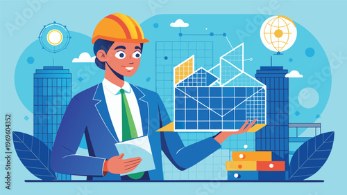 Businessman holding project plan while standing in front of modern buildings during daytime in a city environment