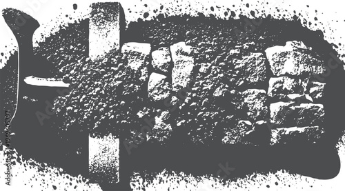 Grunge stone wall texture with spray paint splatter effect in black and white
