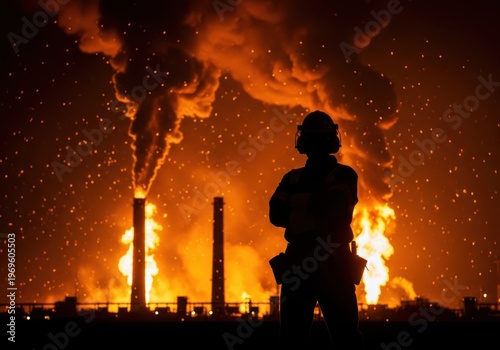 Urban skyline with silhouetted figure standing against bright city lights