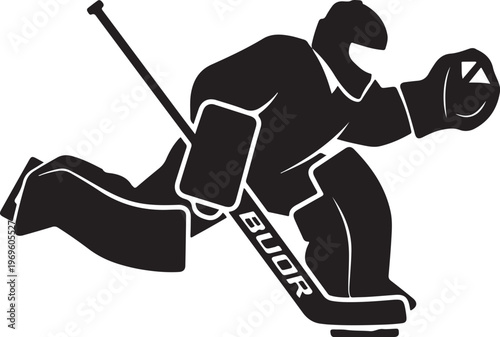 Black hockey goalie icon, ice hockey goalkeeper silhouette, sports logo, athletic graphic