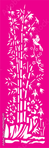 Bamboo And Birds Stencil Panel With Floral Silhouette Decorative cutting Asian Pattern For Wall Art and ornament
