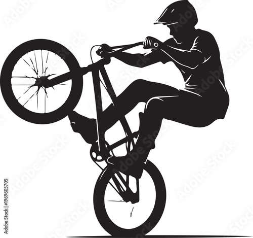 Black, silhouette, BMX bike, rider, performing, stunt, trick, cycling, sports, illustration, vector