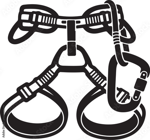 Black climbing carabiner, rope, and harness vector, climbing equipment, safety gear, adventure sports