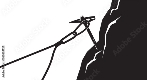 Rock climbing, ice axe, pickaxe, climbing equipment, vector illustration