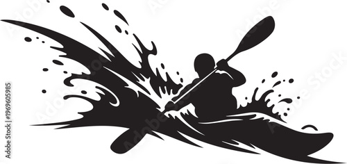 Kayaking, Kayak Paddle, Water Sports, Vector Silhouette, Black Icon
