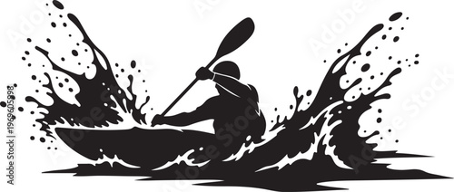 Kayaking, Water Sports, Silhouette Illustration, Black Vector Graphic