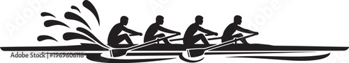 Rowing team, rowing boat, sports icon, vector silhouette, athletic crew