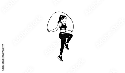 Minimalist Woman Fitness Silhouette Workout Design Black and White Vector Illustration