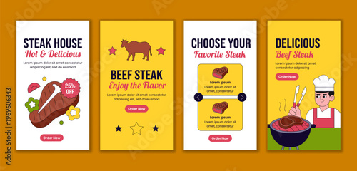 Steakhouse Social Media Story Flat Cartoon Hand Drawn Background Template